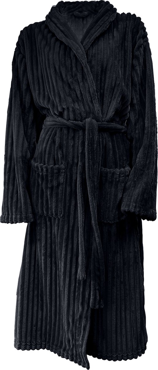 Eleganzzz Teddy Rib Fleece Uni Badjas - Black - L - Badjas Dames - Badjas Heren