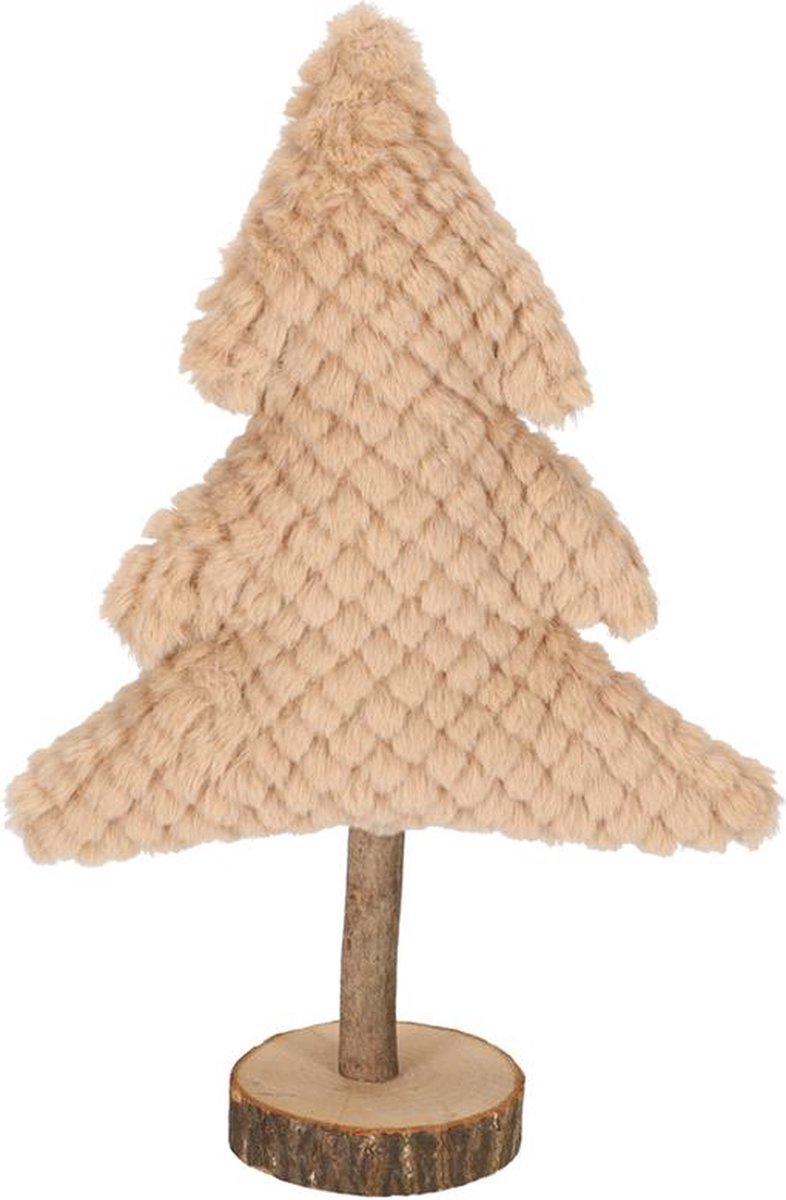 JENS LIVING - Decoratie kerstboom FLUFFY - Taupe - 19 x 9 x 33 cm