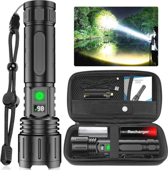 Tactische zaklamp 1300 lumen - Oplaadbare LED-zaklamp met drukschakelaar voor de jacht