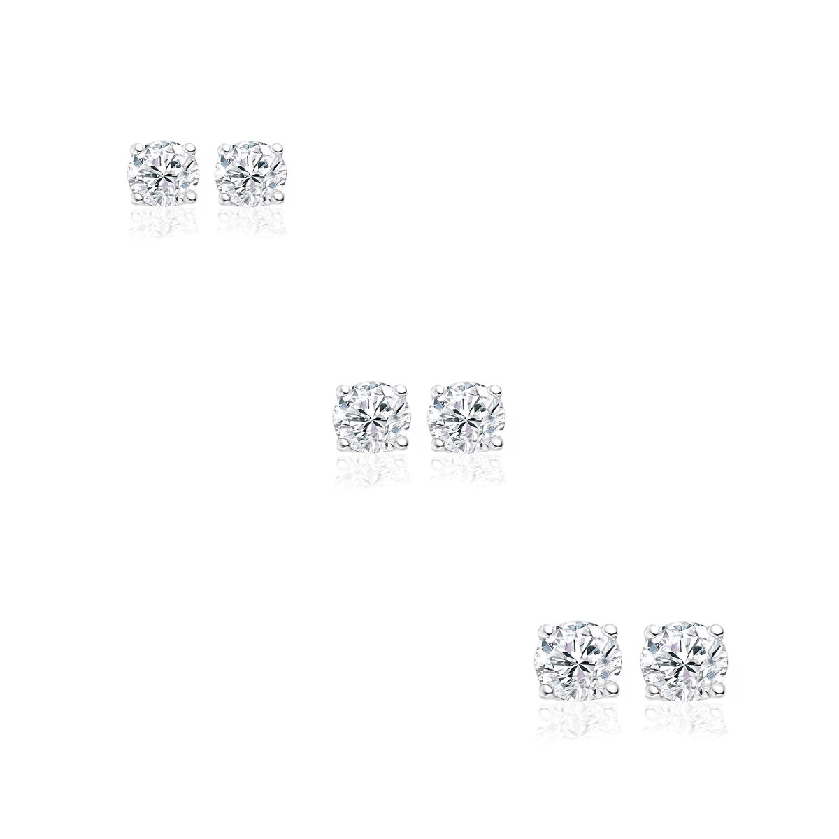 New Bling 9SIL-SET0044 Zilveren Oorknopjes Setje - Oorknoppen - Earparty - Zirkonia - 3+4+5mm - Rhodium - Zilver