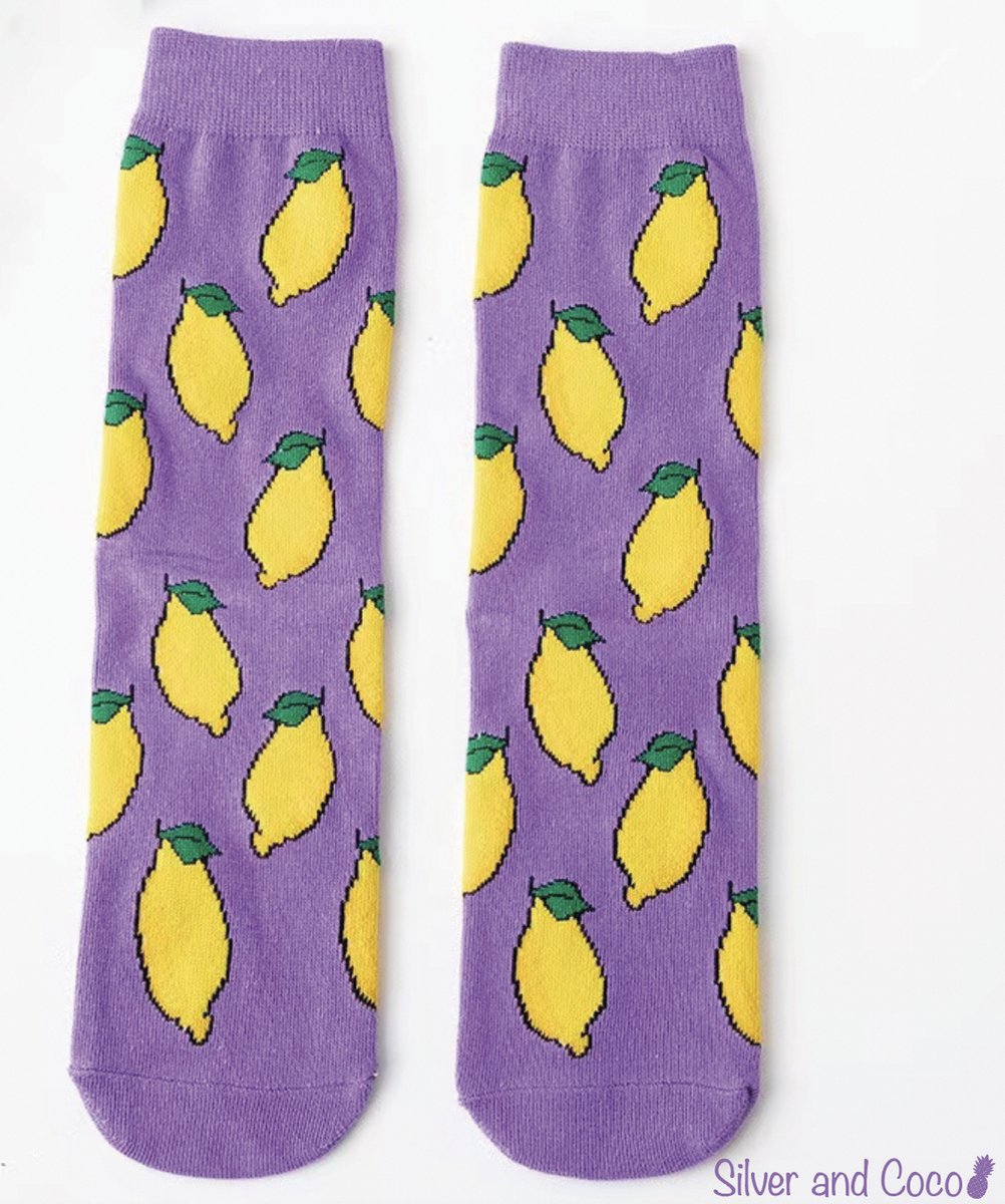 SilverAndCoco® - Citroen Sokken / Gekke Vrolijke Foute Happy Sokken voor Volwassenen / Leuke Happy Grappige Dikke Warme Heren Vrouwen Socks / Verjaardag Sok Outfit Katoen / Mannen Vrouwen Kerst Cadeau met Tekst Citroenen