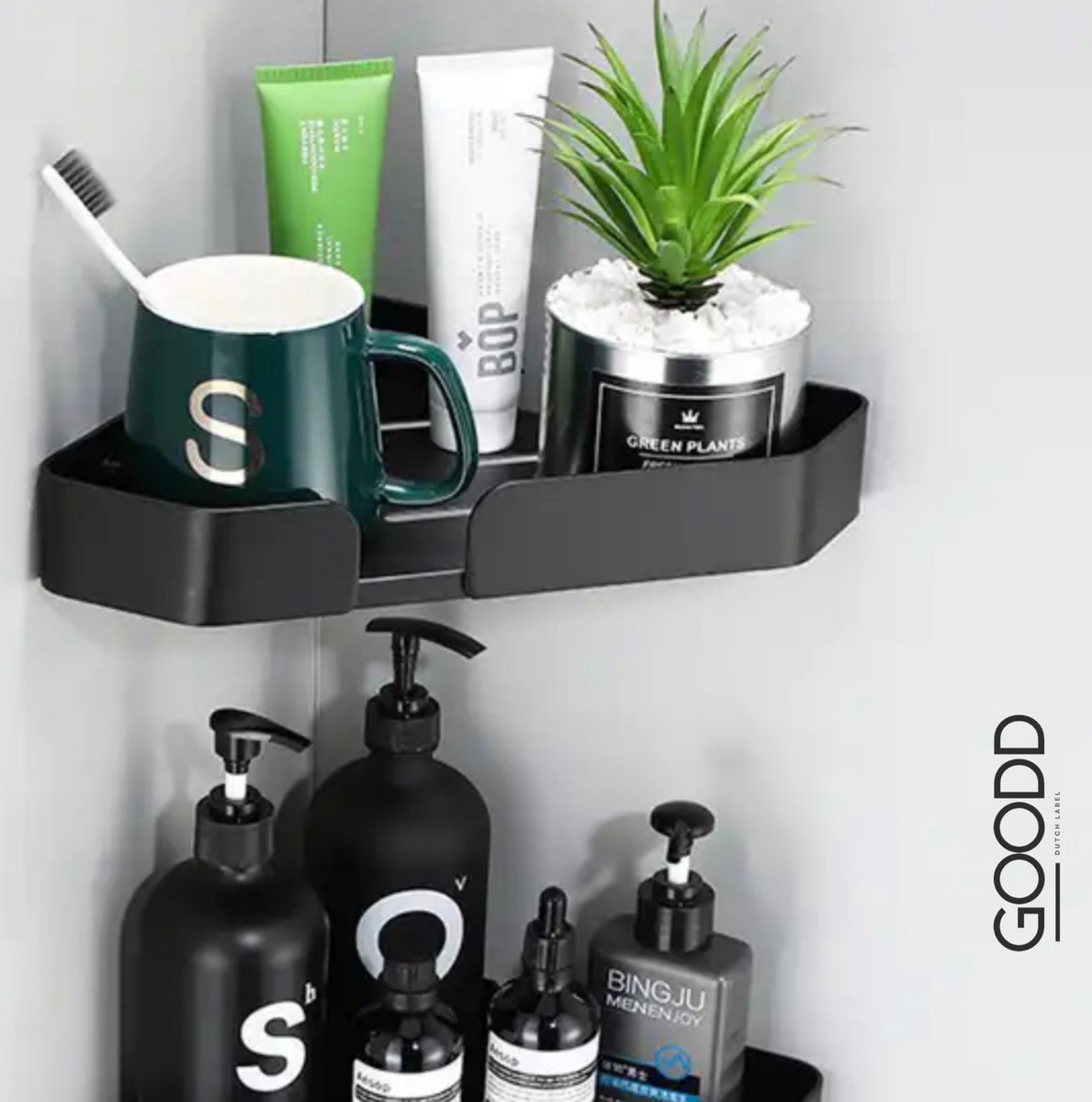 GOODD® - Doucherek - Doucherek hangend - 1 stuks - Doucherekjes - Plakken of Boren - Zwart