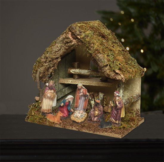 Crèche de Noël naturel l30w18h26cm vertDecoris