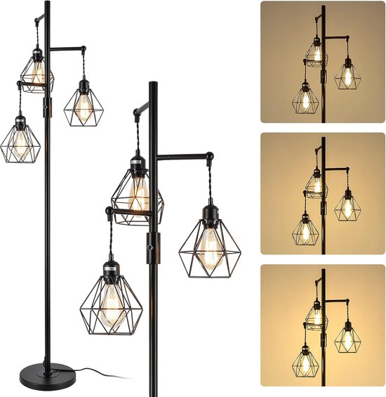 Industriële zwarte metalen vloerlamp knikarm Mexlite Office magna