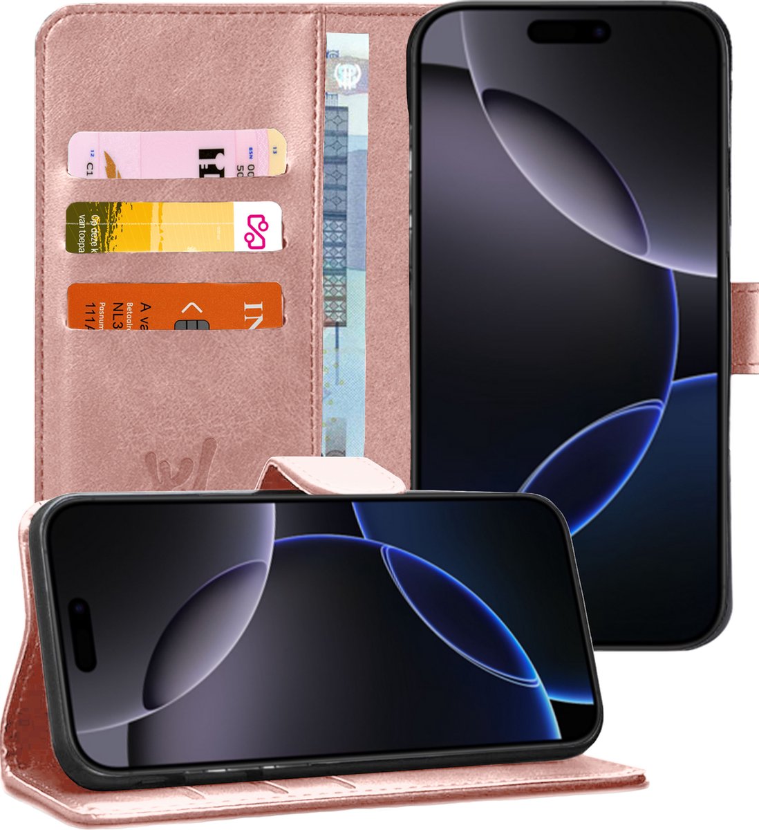Hoesje geschikt voor iPhone 16 Pro - Portemonnee Book Case Rosegoud