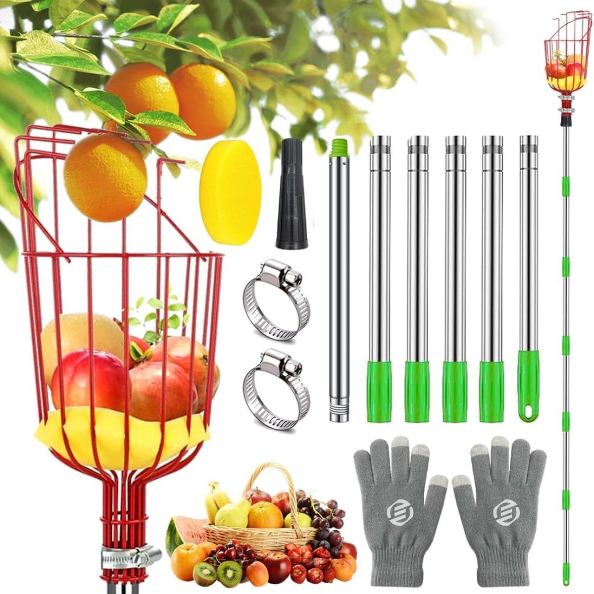 Equivera Appelplukker - Fruitplukker - Appel Plukker - Fruit Plukker - Fruitplukker met Steel - Appelplukker met Steel - Vluchtenplukker - Gemakkelijk fruit plukken!