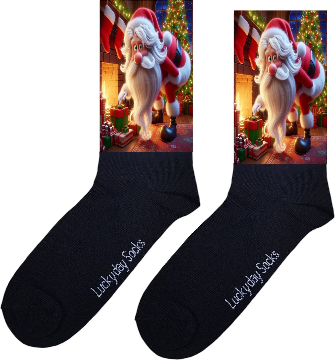 Kerstsokken - Kerstcadeau - Kerstman openhaard sokken - December Kado - Grappige sokken - Leuke sokken - Vrolijke sokken - Kerst Cadeau sokken - LuckyDay Socks - Sokken waar je vrolijk van wordt - Maat 37-44