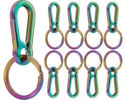 8 Stuks Karabijnhaak Sleutelhangers - Regenboog Metallic - Musketonhaak met Sleutelringen voor Volwassenen - Mini Musketon en ringetjes - Auto Klein Carabiner Sleutel Hanger, Houder - Karabijn haak ringen - Keychain Karabijnsluiting
