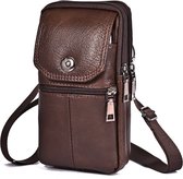 Riemtas Leer - met Schouderband - Riemtasje Staand - riemtas - Nektas - Tasje voor riem - Echt leren crossbodytas, perfect om je telefoon te beschermen - Schoudertas Heren - Cadeau - 19*11.5*6cm