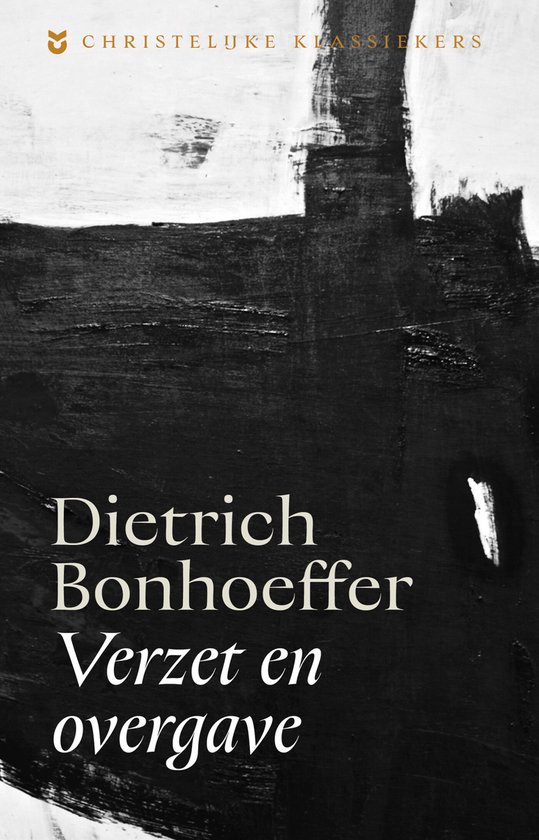 Livre "Verzet en overgave" avec une couverture abstraite noire et blanche.