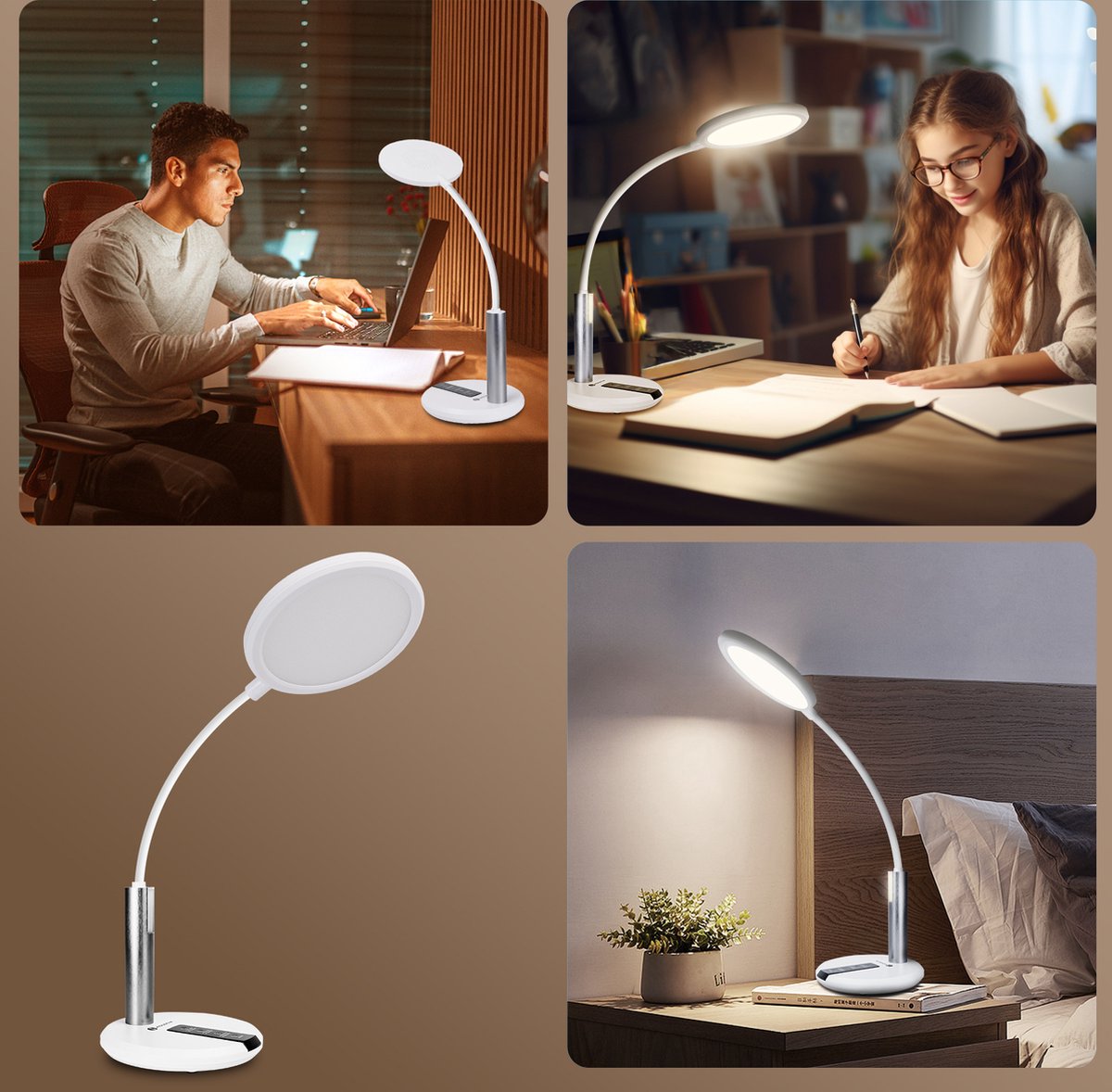 Aigostar 10Z1K - Bureaulamp LED Dimbaar - 3 Kleuren licht - met Nachtlampje - Leeslamp - Tafellamp – Ledlamp - Wit thumbnail 7