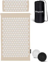 LifeGoods Acupressuur Mat met Kussen - Shakti mat - Spijkermat Incl. 2x Triggerpoint Bal - 60x40x2cm - Beige/Wit