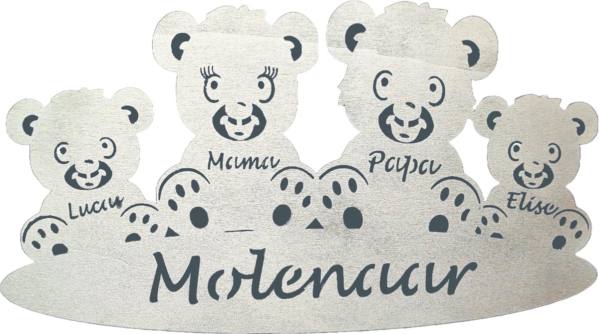 Goedkoopste Gepersonaliseerde houten beren familie - geboorte - kraam cadeau - naambord - 38x21cm - Zilver