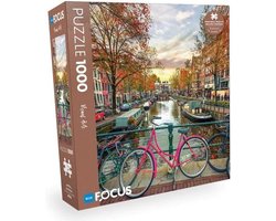 Puzzel Amsterdam Gracht met roze fiets 1000 stukjes