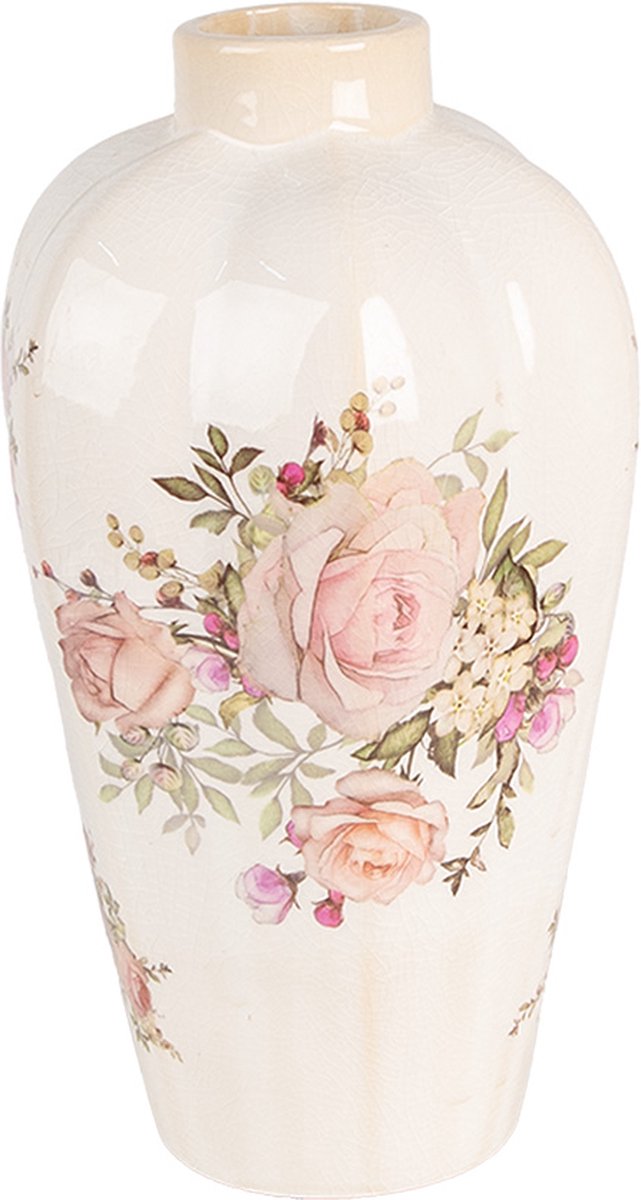 Vaas Ø 17x30 cm Beige Roze Keramiek Rozen