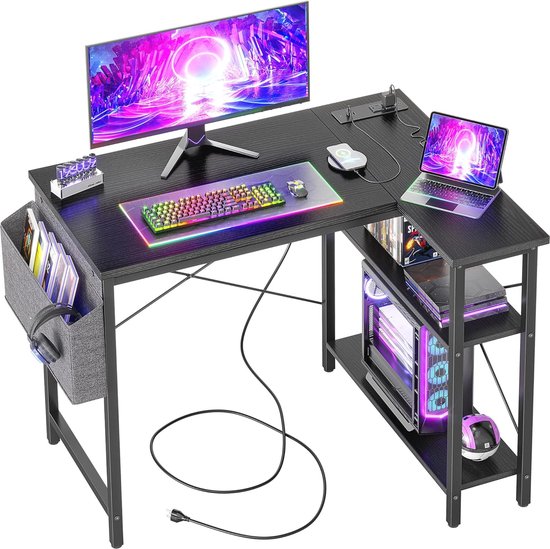 Bureautafel L-vorm Omkeerbaar 160 X 80 X 847 Cm - Hoekbureau Met 4 Laden 2 Usb Oplaadaansluitingen 2 Stopcontacten Monitorplank Voor Thuiskantoor