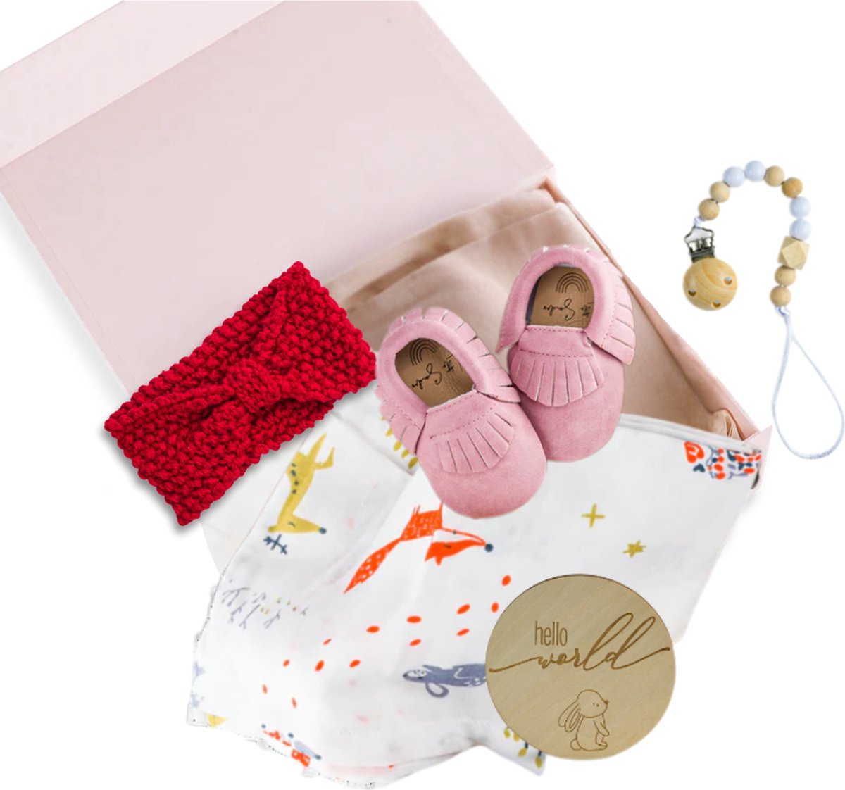 Goedkoopste Kraamcadeau Meisje - 5-delig Pakket - Duurzaam - Baby Cadeau - Geboortemand - Babyshower - Kraammand - Roze Geschenkset