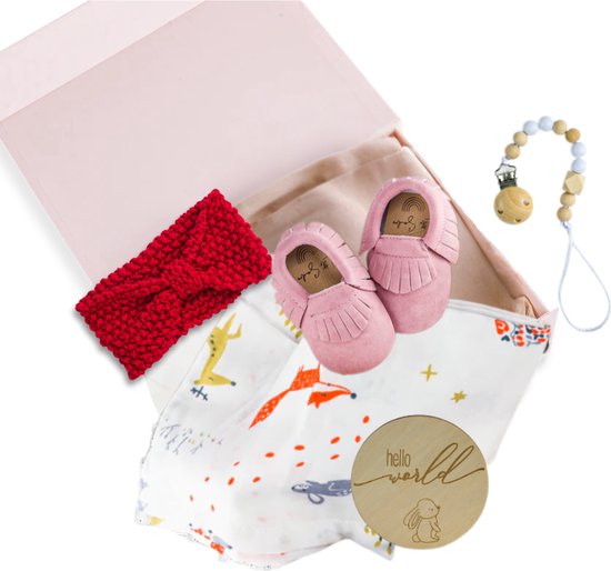 Kraamcadeau Meisje - 5-delig Pakket - Duurzaam - Baby Cadeau - Geboortemand - Babyshower - Kraammand - Roze Geschenkset