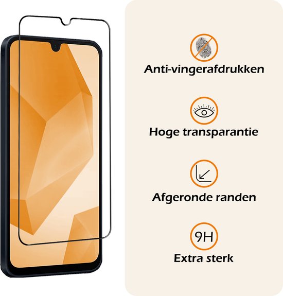 Schermprotector met anti-vingerafdrukken, hoge transparantie en afgeronde randen.