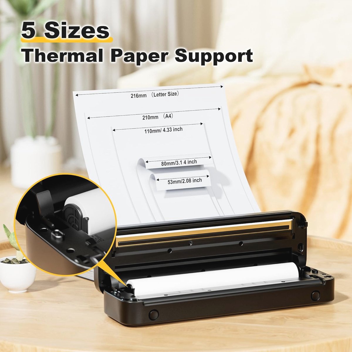 Draagbare Thermische Mini Printer voor A4 Afdrukken - Inkless, Compatibel met Android en iOS