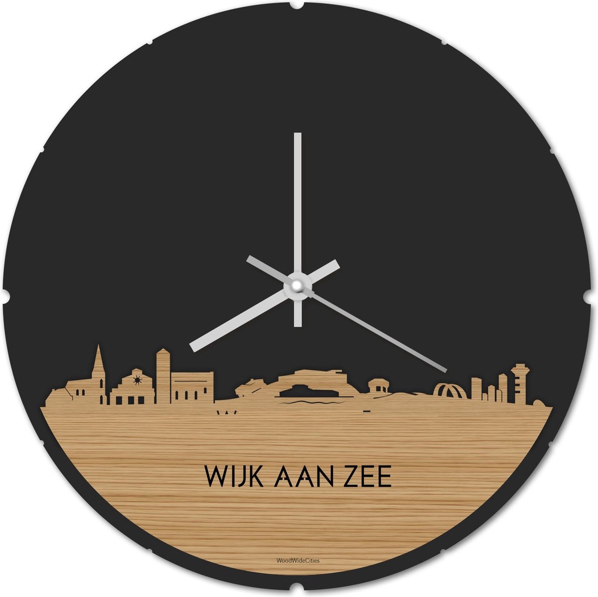 Skyline Klok Rond Wijk aan Zee Bamboe hout - Ø 44 cm - Stil uurwerk - Wanddecoratie - Meer steden beschikbaar - Woonkamer idee - Woondecoratie - City Art - Steden kunst - Cadeau voor hem - Cadeau voor haar - Jubileum - Trouwerij - Housewarming -