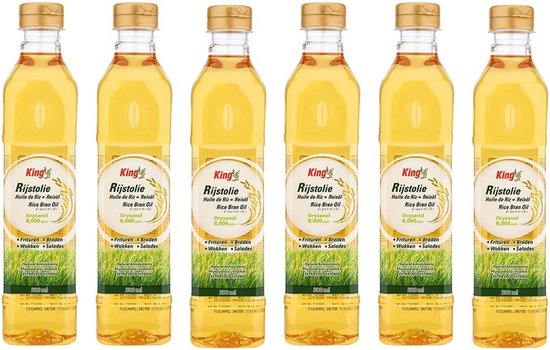 King | 6 x 500 ml Rijstolie | Rice Bran Oil | frituren, braden, wokken, dressing | multipak
