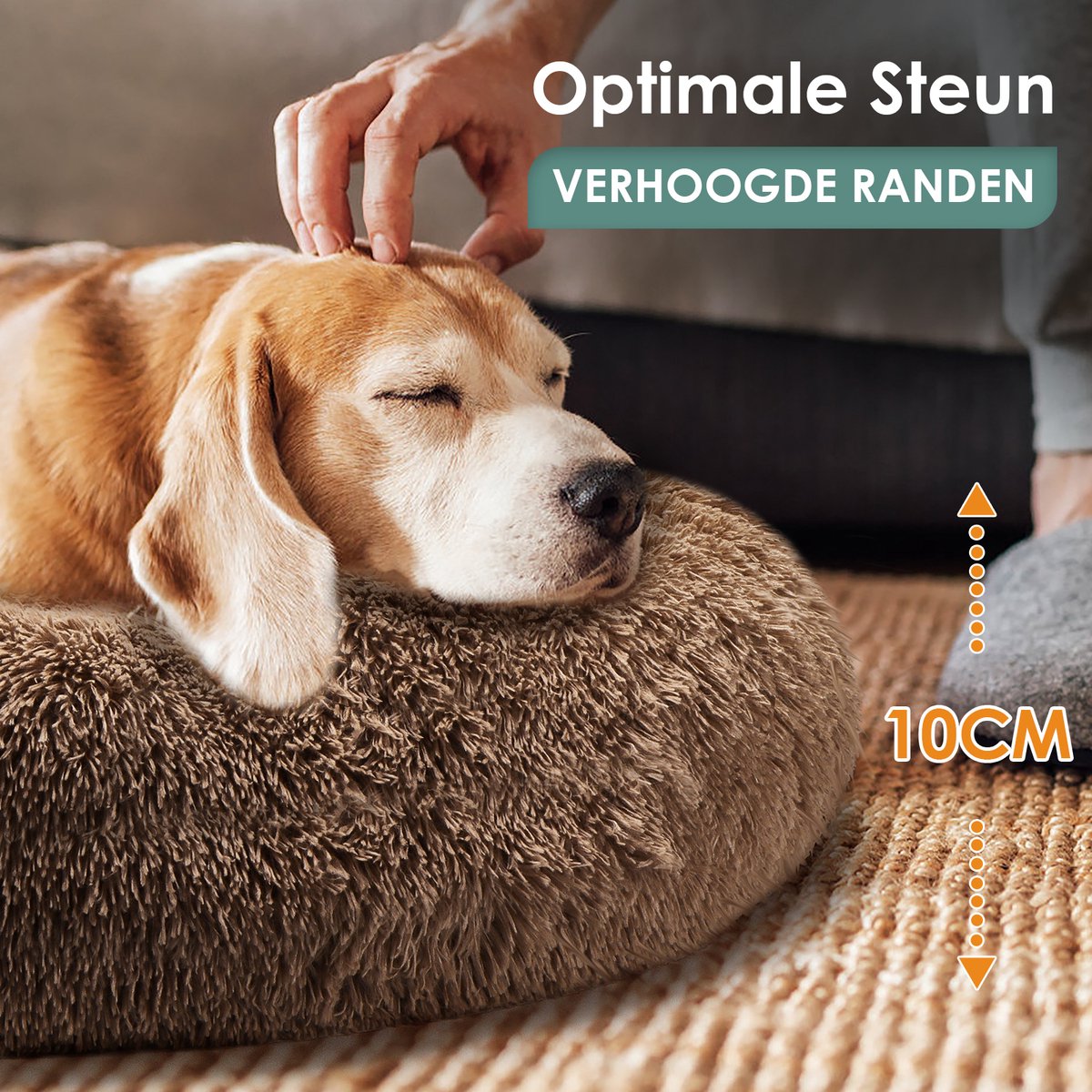Behave Hondenmand Deluxe - Maat S - 50 cm - Hondenkussen - Hondenbed - Donutmand - Wasbaar - Fluffy - Donut - Beige – foto 2