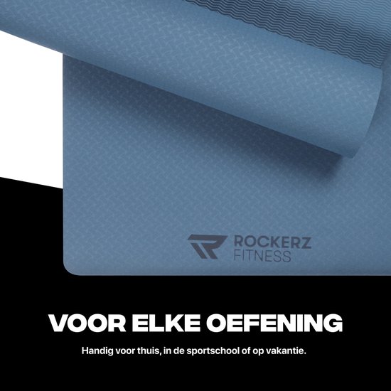 Rockerz Deluxe Yoga mat - Fitness mat - Sport mat - Yogamat anti slip & eco - Extra Dik - Duurzaam TPE materiaal - Incl Draagtas - Blauw