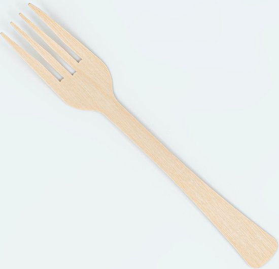 Een enkele houten vork, 160 mm, gewaxt, met een lichtbruine kleur.