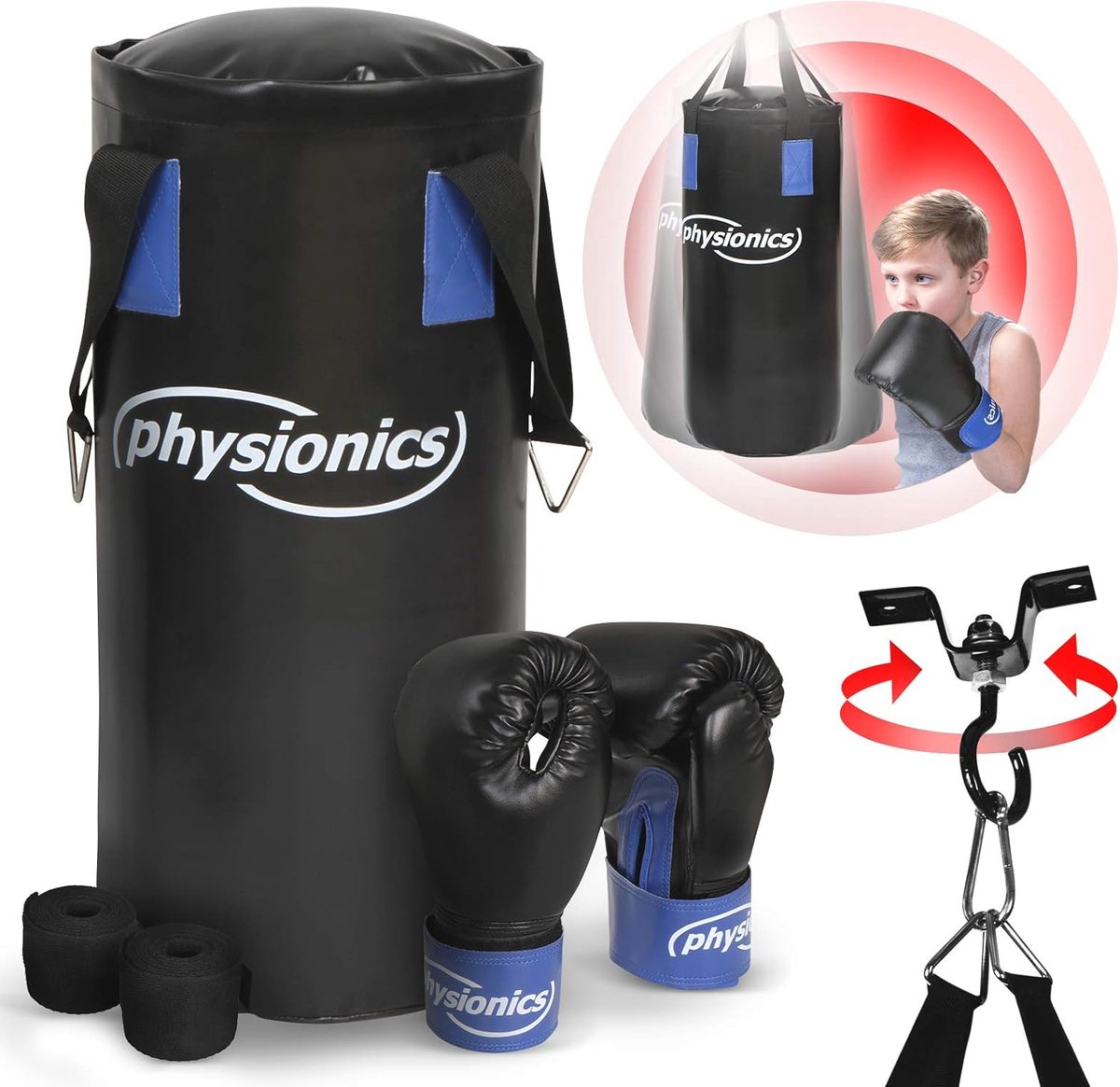 Bokszakset voor kinderen met bokshandschoenen en boksbandages – ideaal voor kickboksen, MMA en vechtsporten