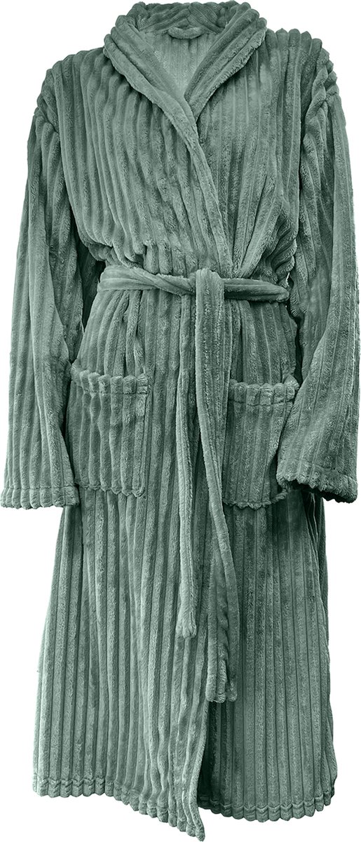 Eleganzzz Teddy Rib Fleece Uni Badjas - Olive Green - M - Badjas Dames - Badjas Heren