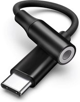 JUALL Adaptateur USB-C vers Jack 3,5 mm - Câble Aux vers USB C - Adaptateur Audio Connecteur Écouteurs - Convient pour Samsung, Huawei, Xiaomi, Oppo, iPhone 15 - Zwart Tressé