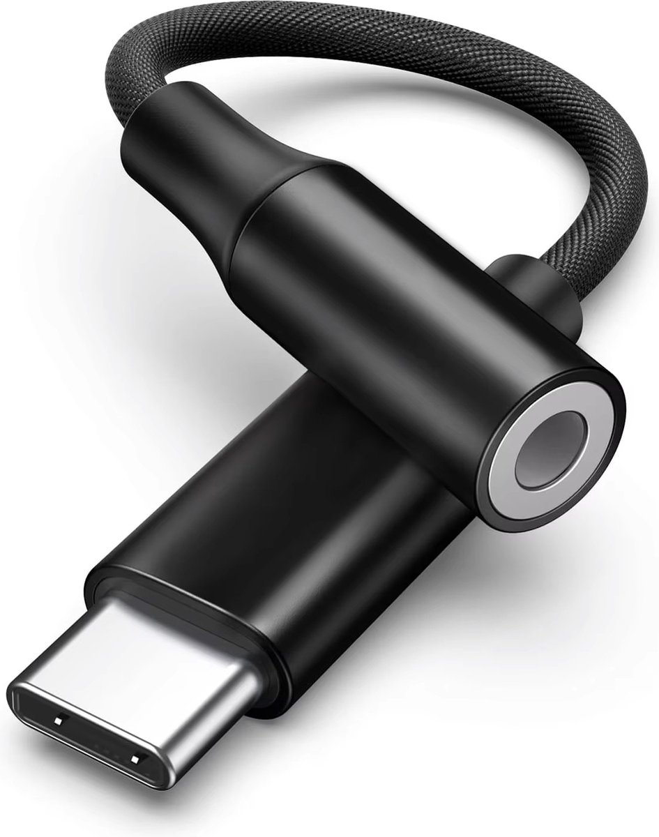 JUALL USB-C naar 3.5mm Jack Adapter - Aux naar USB C Kabel - Audio Verloopstuk Tussenstukje Oortjes - Geschikt voor Samsung Huawei Xiaomi Oppo iPhone 15 - Zwart Gevlochten
