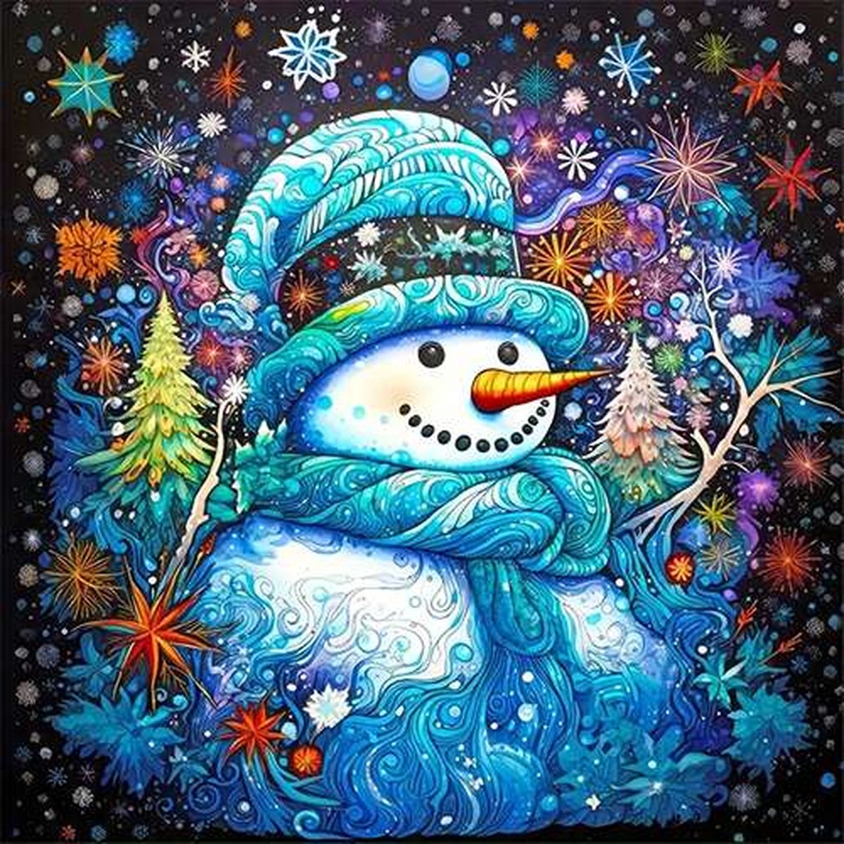 Diamond Painting - Sneeuwpop - kleurrijk - Volledig - Ronde steentjes - 40x40cm