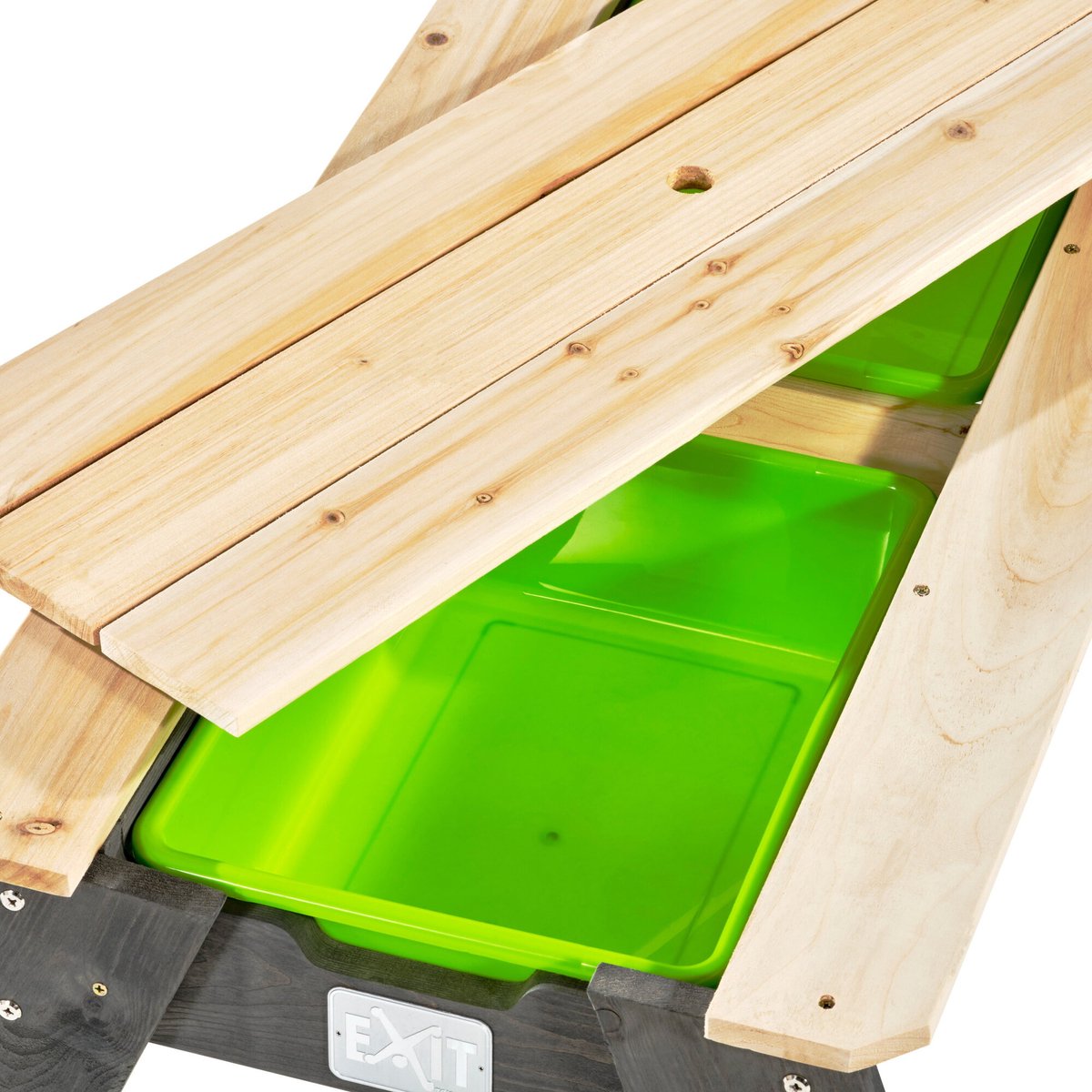 EXIT Aksent zand-, water- en picknicktafel (2 bankjes) met parasol en tuingereedschap