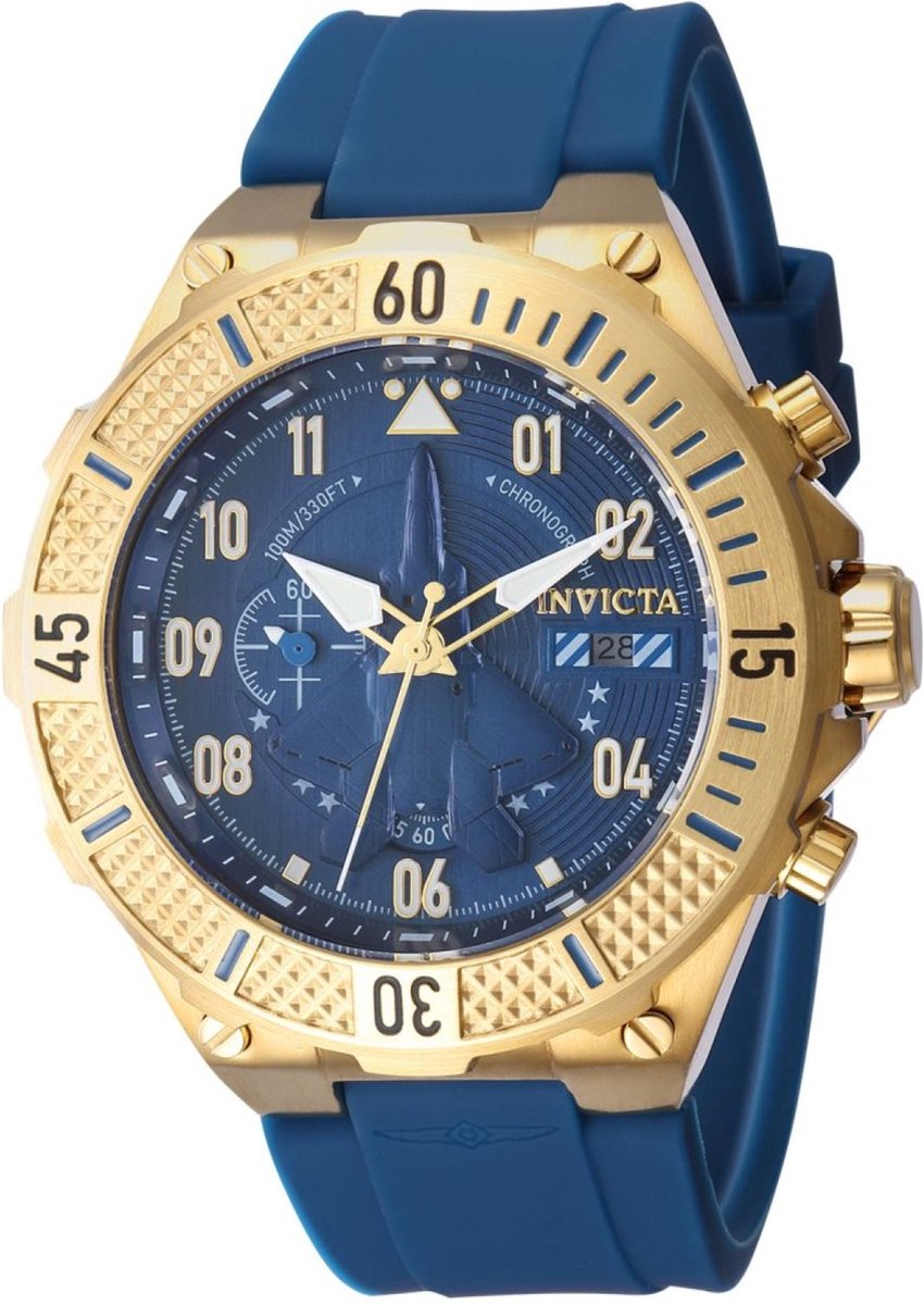 Invicta Aviator 39890 Heren Horloge - Waterdicht - Analoog - Quartz Uurwerk - Roestvrij Staal met blauwe Wijzerplaat - 50mm