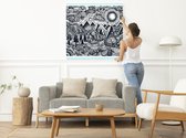 Doodle landschap schilderij | Dromerig landschap verweven met speelse lijnen en kleurenpatronen | Kunst - 60x60 centimeter op Dibond | Foto op Dibond