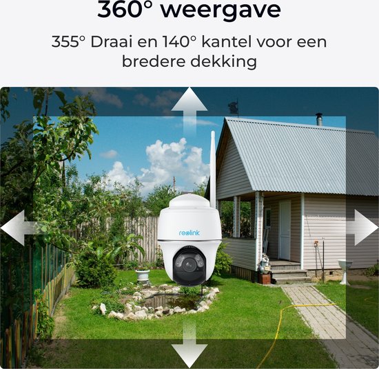 Reolink 2K 5MP Beveiligingscamera met Zonnepaneel, Pan- en kantelfunctie, 360° Kijkhoek, Batterijen Draadloos, Kleuren Nachtzicht, Detectie Persoon/Voertuig, Argus Series B430 met zonnepaneel van Reolink — afbeelding 4
