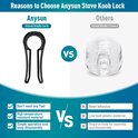 Vergelijking van Anysun knop slot met andere 'stove knob covers'. Anysun vereist geen gereedschap, is hittebestendig en eenvoudig te bedienen.