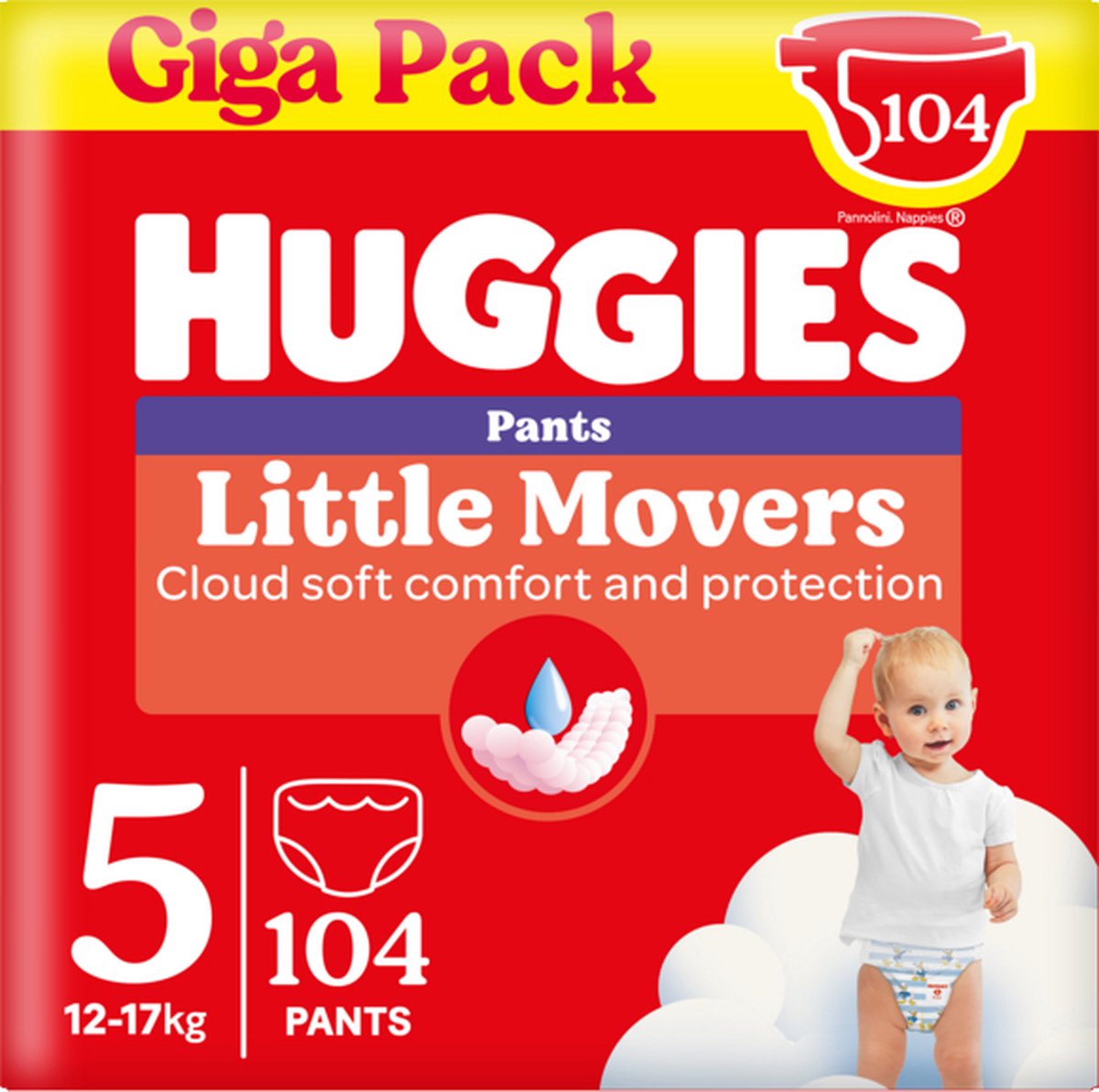 Goedkoopste Huggies® Little Movers baby luierbroekjes, Maat 5 (12 tot 17 kg), 104 luierbroekjes met Disney© designs, Giga pack