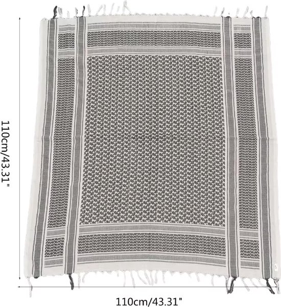 Foulard Shemagh Kufiya Noir & Blanc - 100% Viscose 100x100cm - Neuf Étiqueté