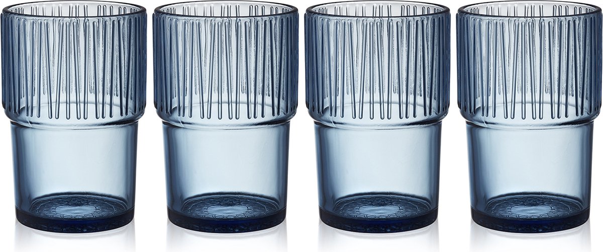 BITZ Kusintha Café-glas 12,5 cm 38 cl 4 st. Blauw