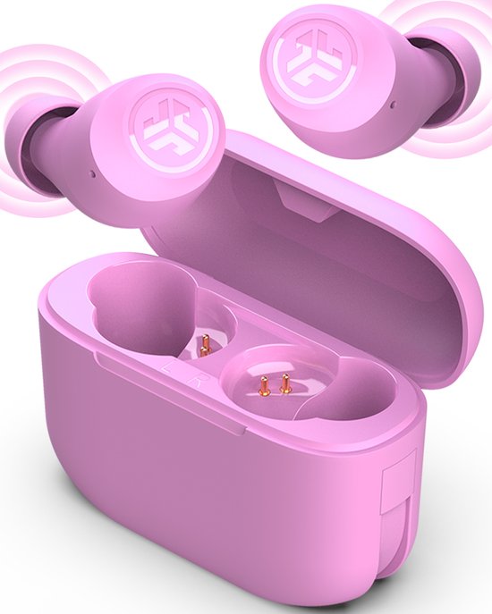 JLab Go Pop Draadloze Oordopjes - Bluetooth Oortjes Draadloos - 35 uur Batterijduur - Be Aware Audio - Met Microfoon - Geschikt voor Android en Apple - Roze