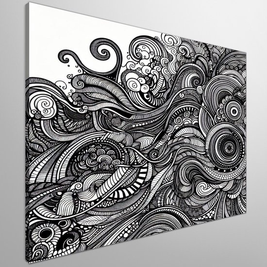 Line art zwart wit schilderij | Monochrome meesterwerk: een gespannen dans tussen licht en schaduw | Kunst - 20x20 centimeter op Canvas | Foto op Canvas