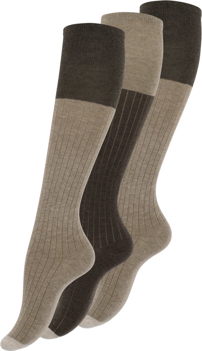 Yenita - Dames kniekousen - Beige bruin - 3 paar - Katoen - 39/42 - Geribbelde schacht