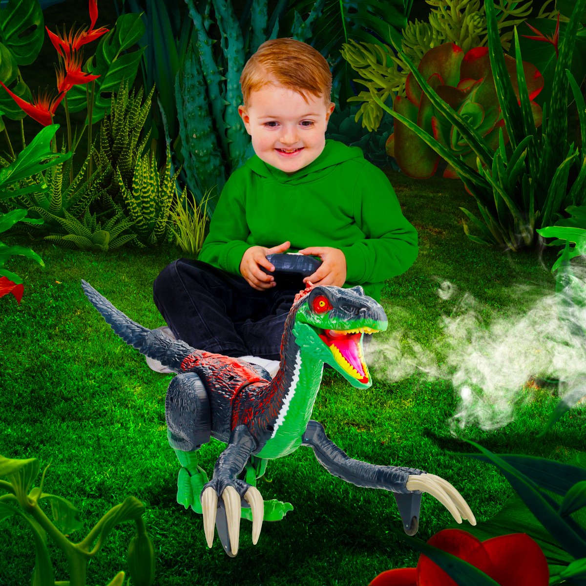 Silvergear RC Dino - Rook, Licht & Geluid - Afstandbestuurbaar Interactief Dinosaurus Speelgoed - Bestuurbare Auto - Jurassic Dieren - Dino Spel - Dinosaurussen Speelfiguren - Therizinosaurus - Cadeau voor Jongens en Meisjes - Groen — afbeelding 10