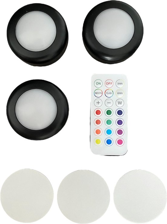 Foto: 3 stuks led cabineverlichting werkt op batterijen lengte 6 15cm hoogte 2 65cm draadloos rgb led kastverlichting met afstandbediening sfeer cre ren in kasten keukens slaapkamer zwart 