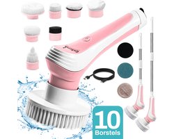foto van GoScrub® Elektrische Schoonmaakborstel – Cleaning Master Roze – Schrobber Met Steel – Poetsmachine – Schrobborstel – Voor Badkamer en Keuken – 10 Opzetstukken