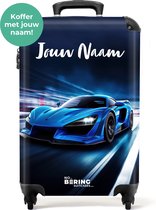 Bol.com NoBoringSuitcases.com® - Kinderkoffer jongens race auto - Handbagage koffer met naam - Blauwe rolkoffer - Lichtgewicht t... aanbieding