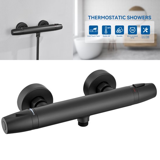 Wiesbaden Douche Thermostaatkraan Rio HOH 15 cm Mat Zwart